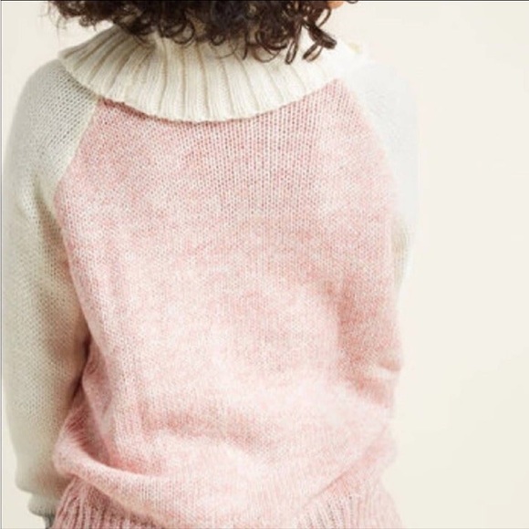 NWT ModCloth Raglan Cowl Neck Pink Color Block Cozy Knit Turtleneck Sweater LG - Picture 3 of 12